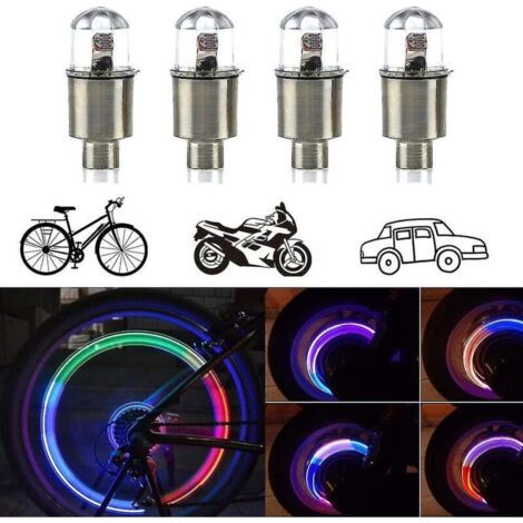 Lot de 4 éclairages LED pour valves de pneus de voiture - Éclairage étanche pour bouchons de roues de vélo (1/3)