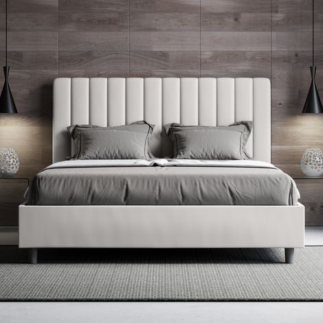 Letto matrimoniale contenitore imbottito 160x210 similpelle bianco Agueda (1/5)