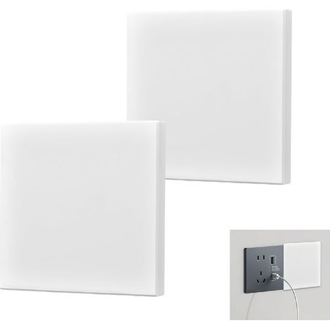 Lot de 2 cache-prises encastrées - 8,6 x 8,6 cm - Pour prises ou interrupteurs non utilisés - Blanc (1/5)