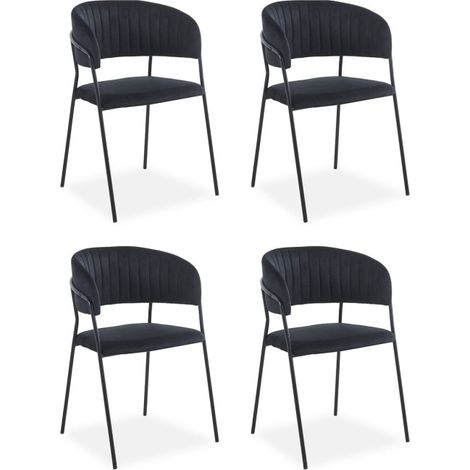 Lot de 4 Chaises en Velours "Batora" 79cm Noir (1/5)