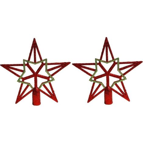 Sommet Arbre De Noël Étoile - 19 cm - Or Brillant et Rouge - PVC - Pour Arbre De Noël Porte Mur - Lot De 2 (1/5)