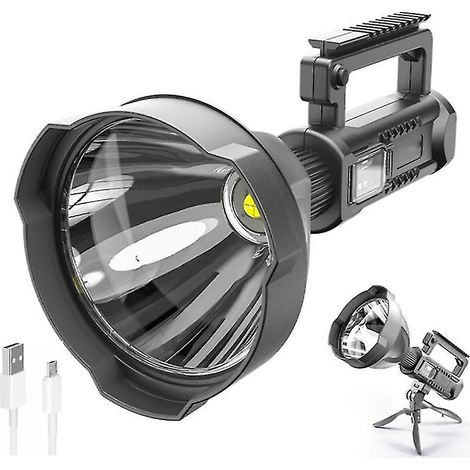 Lampe torche projecteur rechargeable 90 000 lumens avec trépied et sortie USB, étanche IPX5, 4 modes (1/5)