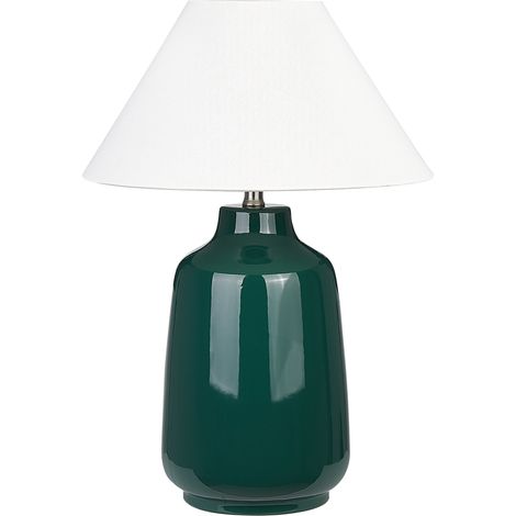 Lámpara de mesa de cerámica verde oscuro blanco crema 57 cm pantalla tela Careta
