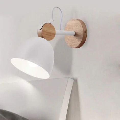 Applique Murale - Bois Et Fer - Blanc - E26/E27 - 13 Cm Diamètre - 22 Cm Hauteur - 2000 G - Pour Intérieur (1/5)