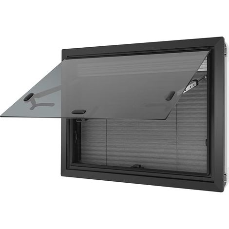 Fenêtre Basculante pour Camping-Car, 600 x 450 mm, Ouverture Battante Max 65°, Noir Fenêtre de Caravane avec Store Intégré et Moustiquaire, Confidentialité, pour Van et Camping-Car (1/5)