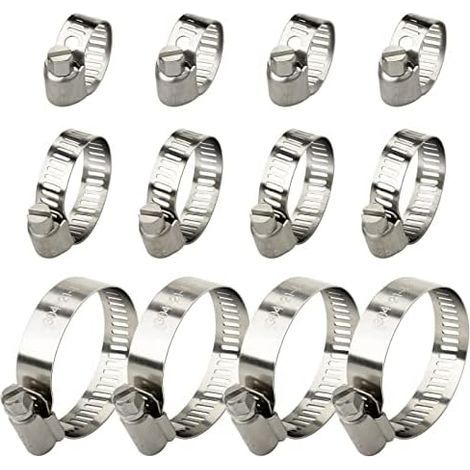 Collier de Serrage Réglable 21-44/16-25/10-16 mm 12pcs Inox 304 Métallique pour la Plomberie, Piscine, l'Automobile et les Applications Mécaniques - 21-44 /16-25 /10-16 (1/5)