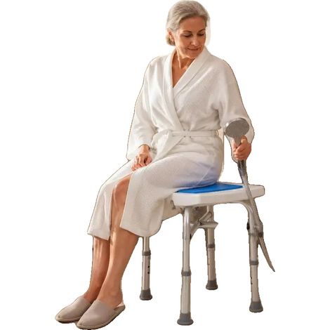 Banc de Douche, Hauteur Réglable, Design Antidérapant, Bleu (1/2)