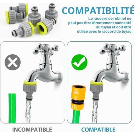 Adaptateur Robinet - 2 en 1 Pour Raccord 1/2 Pouces et 3/4 Pouces - Pour Jardinage Extérieur et Nettoyage - 6 Pièces (1/5)