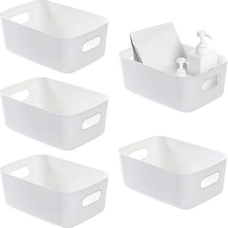 Rangement Plastique,Grand,5 PCS Boite Rangement Plastique Poussable,pour Cuisine, ,Armoires,Bureau(Blanc)