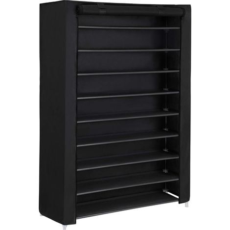 Songmics – Armoire à chaussures 10 couches noir 100 x 28 x 162 cm – Tubes en acier – Housse respirante – Capacité 54 paires – RXJ00H (1/9)
