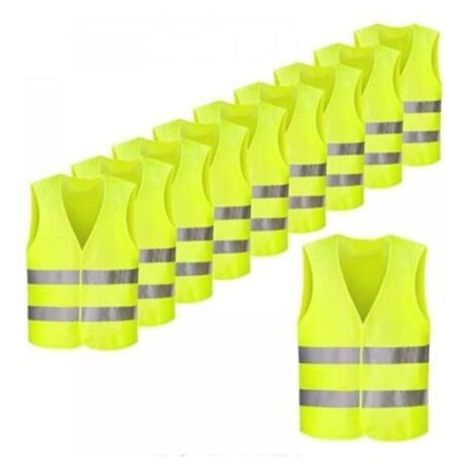FENOPLASTICAGilet de signalisation rare/gilet de sécurité jaune fluo avec bandes fluorescentes, lot de 10 (1/4)