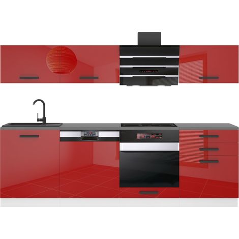 Belini Cuisine Equipee Complete Linda Muebles de Cuisine Complets - 240 cm. Cuisine Complete sans Plan de Travail, Rouge très Brillant (1/4)