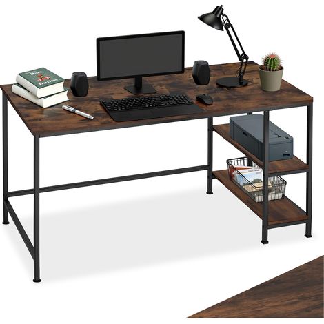 Bureau style industriel étagère en panneau aggloméré bois foncé