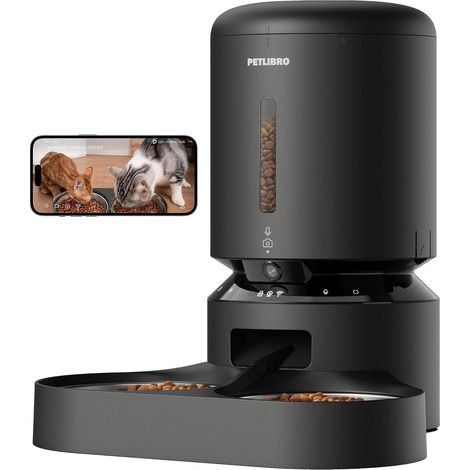 2 Cat Food Dispenser with 1080P Camera, 5G and 2.4G WiFi Automatic Pet Feeder with Stainless Steel Bowls, Cat or Dog Bowls (1/5)