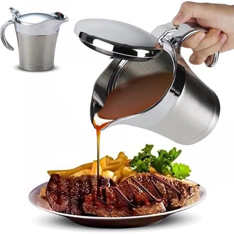 450ml Edelstahl Thermo Sauciere,Doppelt Isoliert Thermo Sauciere Soßenkanne Saucenbecher Soßenschüssel mit Deckel für Servieren Soße,Vanillesoße,Sahne für Abendessen, Restaurants,Partys