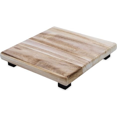 Holz Blumenhocker natur eckig groß - 30 x 30 cm - Mini Pflanzenhocker mit 4 Füßen in schwarz