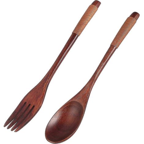 Cuillère en bois avec fourchette, couverts portables, vaisselle pratique pour un usage quotidien à la maison SAC (1/4)