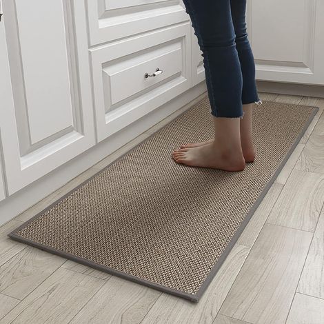 Tapis de cuisine en une pièce, tapis de cuisine en caoutchouc lavable et antidérapant lavable, tapis de cuisine en jute pour évier en lin, tapis de cuisine en lin anti-dérapant pour évier (marron) - 4 (1/2)