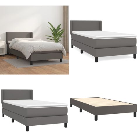 Sommier à lattes de lit avec matelas Gris 80x200 cm Similicuir - Lit Tapissier - Lit Plateforme - Matelas À Ressorts Ensachés - Literie - Chambre À Coucher - Home & Living (1/5)