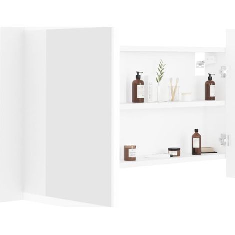 Armoire de salle de bain à miroir à LED Blanc 90x12x45 (1/5)