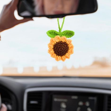 Gehäkelter Sonnenblumen Anhänger für Auto Rückspiegel, Handgemacht, Baumwolle (1/5)