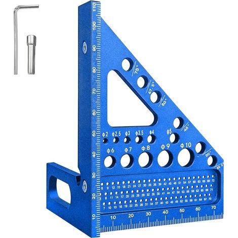 Multifunktionaler 3D-Zimmermannswinkel aus Aluminium, 22,5-90° Dreieck-Zimmermannslineal, Präziser Zimmermannswinkel für Holzbearbeitung, Heimwerken und genaue Messungen (Blau) (1/5)