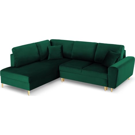Canapé-lit d'angle gauche + box 5 places velours vert bouteille (1/5)