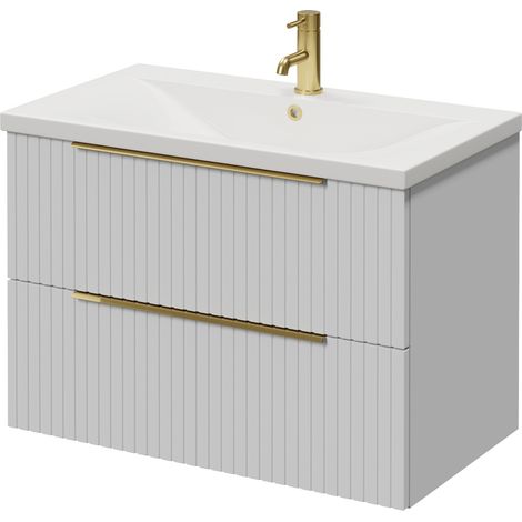 Helix 460 Fluted Satin White 800mm Wall Mounted 2 Drawer Vanity Unit with Glide Basin