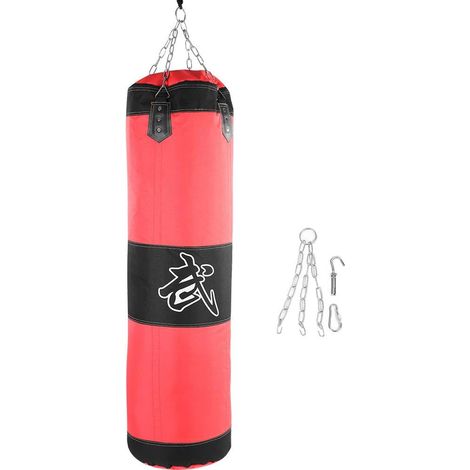 Sacs de Frappe Kit, Sac de Boxe Non-Rempli pour Enfant Adultes avec Bandage de Boxe, Chaînes et Crochet, Sportif Sac de Frappe Vide Suspendu, pour Kickboxing, Muay Thai(1.2M-Rouge) (1/5)