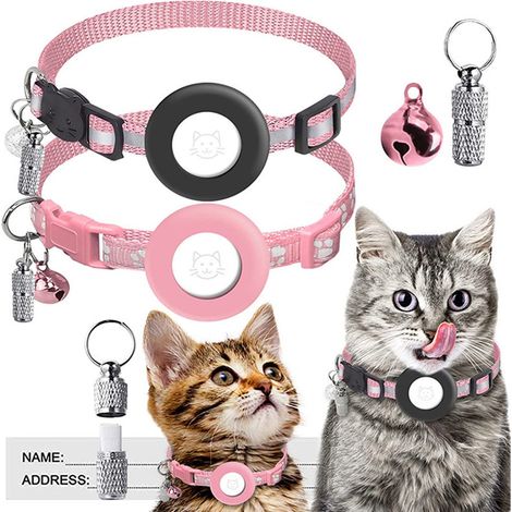 ZOLGINAH Collar reflectante para gatitos, 2 piezas Collar antiestrangulación para gatos con campana y hebilla de seguridad Collares ajustables para gatitos 20-30cm, Rosa (1/5)