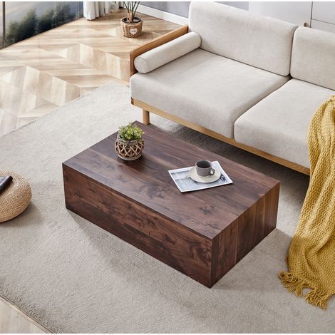 Mesa de centro 90x50x30 cm nogal en MDF diseño rectangular sin montaje (1/5)