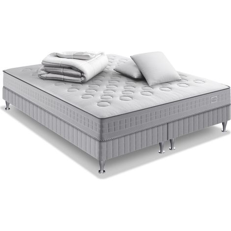 Ensemble INITIAL 180x200, SOM2X90X200 ressorts ensachés, ferme, H23 + 2 OREILLERS + COUETTE (1/5)