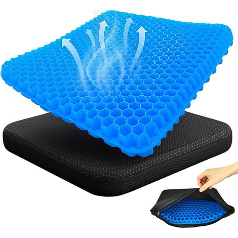 Coussin de Chaise, Coussin de Siège en Gel Coussin Anti escarres Grand Coussin Chaise Bureau avec Housse Antidérapant Coussin de Gel Respirant Coussin Coccyx Ergonomique pour Voiture/Fauteuil Roulant (1/5)