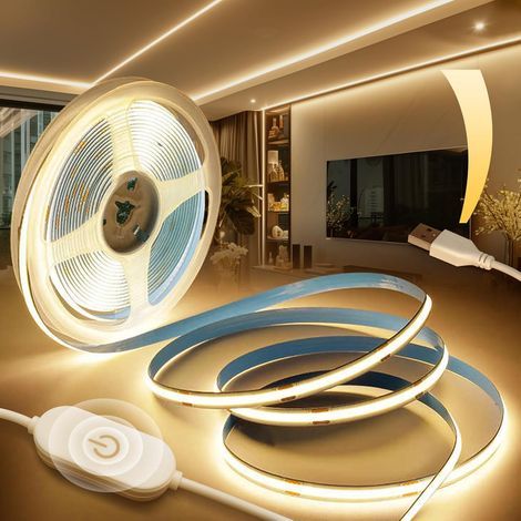 x 3M USB COB LED Strip Warm White 3000K Dimmable 320 LEDs/M 8mm Width For TV Cabinet Bedroom (1/5)