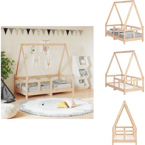 Kinderbett 70x140 cm Massivholz Kiefer - Holz Kinderbett - Kiefernholz Kinderbett - Hausförmiges Kinderbett - Kinderzimmer Dekoration - Jugendzimmer Möbel (1/5)