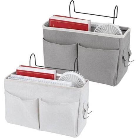 2 Pièces Poche de lit,Organisateur Etagere Lit en Toile Imperméable Panier de Lit Chevet Suspendu,Poche de Lit pour l'école de Bureau à Domicile(Gris,Blanc)