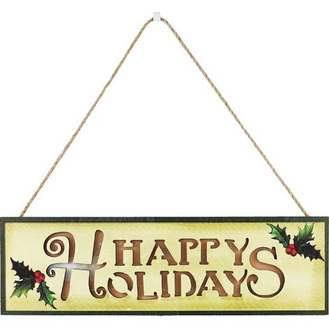 Panneau De Noël En Bois - Avec Lumières Led - Motif Merry Christmas Ou Happy Holidays - Pour Décoration Murale Intérieure Et Extérieure - 35 X 10 5 X 0 7 Cm - 1 Pièce (1/5)