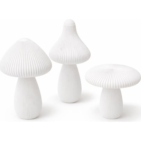 Funghi decorativi bianchi, set da 3, ideali per decorare mensole o cassettiere.