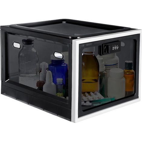 noir Boite De Rangement Verrouillable A Code Polyvalent 30 X 23.5 X 19 Cm Peut Etre Refrigere Pour Nourriture, Collations, Outils D'apprentissage, (1/5)