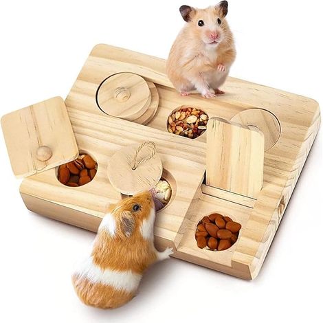 Wooden Guinea Pig Hamster Toy for Small Animals Food Finder Suitable for Hamsters Gerbil Chinchillas and Dwarf Hamsters (1/5)