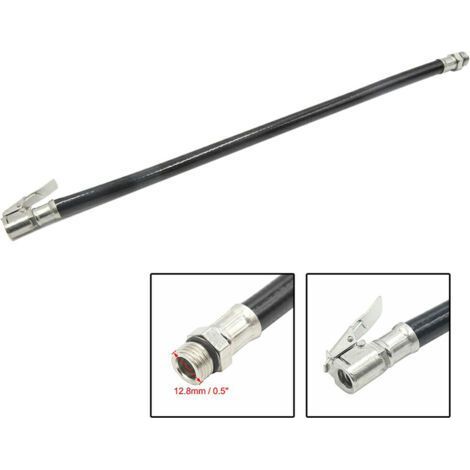 Inflador automático de neumáticos, manguera de goma de 375 mm, clip de bloqueo, compatible con manómetros de presión de neumáticos para automóviles. (1/5)