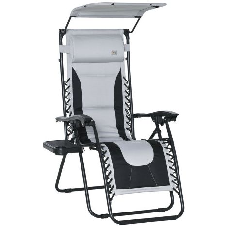 Zero Gravity Folding Reclining Chair with Padded Seat, Cup Holder, Soft Cushion, and Headrest for Poolside and Camping, Grey