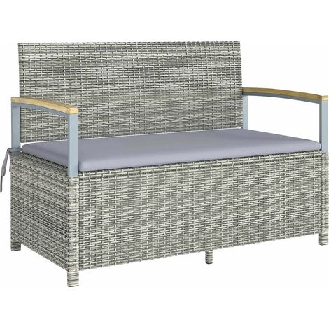 Outdoor Rattan Storage Bench, 2-Seater, 170L Capacity