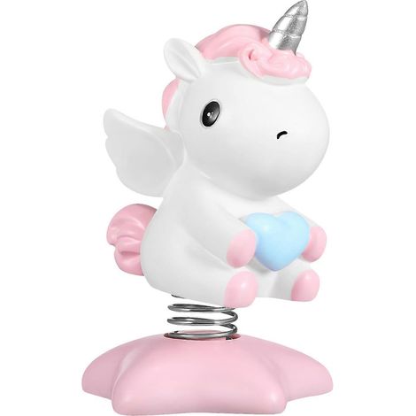 PRETYZOOM Jouet de tableau de bord de voiture Licorne à tête oscillante décorative, ornement de bureau, cadeau pour la maison ou une fête (Rose)-10.50X6.00X5.00CM (1/2)