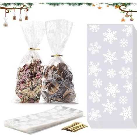 100pcs Sacs De Biscuits De Noël,Sachets En Plastique Confiserie,Sachets De Noël Cellophane,Transparents Cadeaux (1/5)