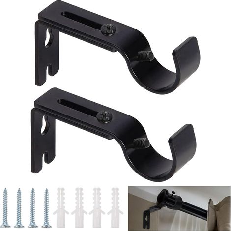 Support de tringle à rideaux réglable, en 2 parties, en métal avec vis à cheville, fixation murale, pour chambre ou penderie, noir.