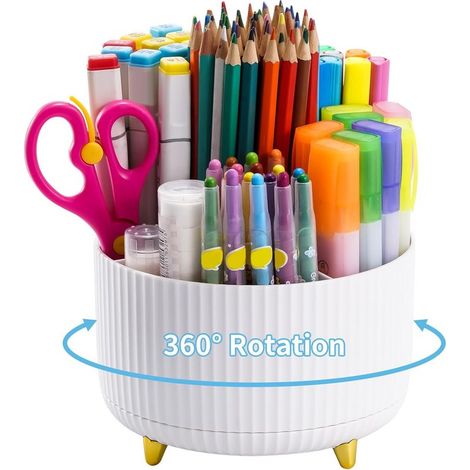 Organisateur de Bureau,360-Degrés Rotatif 5 Compartiments Organiseur,Porte-Crayons,Fournitures d'Art,Rangement pour Maison(Blanc)
