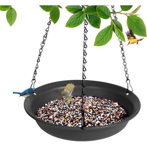 Mangeoire à oiseaux à suspendre avec trou, plateau plat de graines d'oiseaux pour l'extérieur, cardinal, geai bleu, corneille, mangeoires à oiseaux à suspendre à l'extérieur, petit et grand bol (1/5)