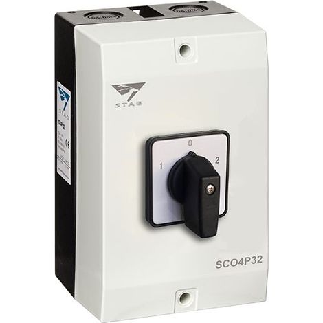 Coffret inverseur de source manuel 32A – Monophasé ou triphasé – Position zéro pour sécurité – Étanchéité IP65 pour extérieur – IMO (1/3)