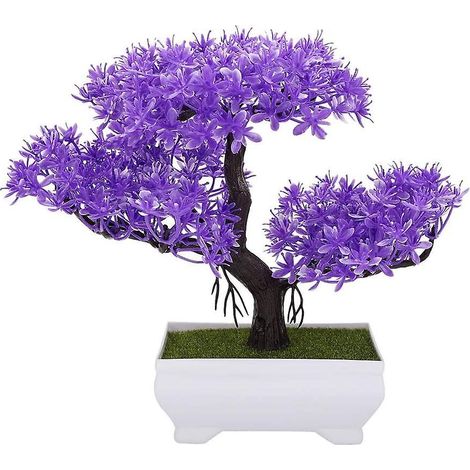 Arbre bonsaï artificiel, fausse plante décorative en pot, plante pour la maison ou le bureau (cèdre violet) (1/4)